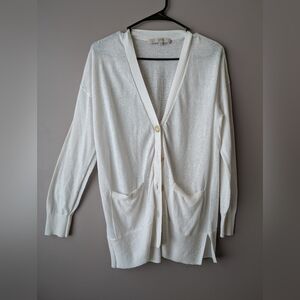 LOFT White Button-Up Cardigan Linen Blend M